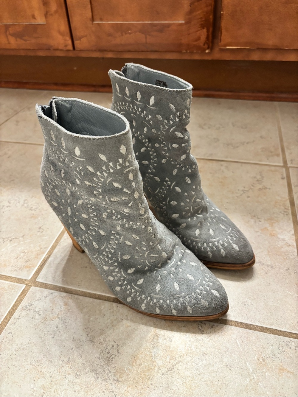 Matisse Gray Suede Laser-Cut Ankle Booties